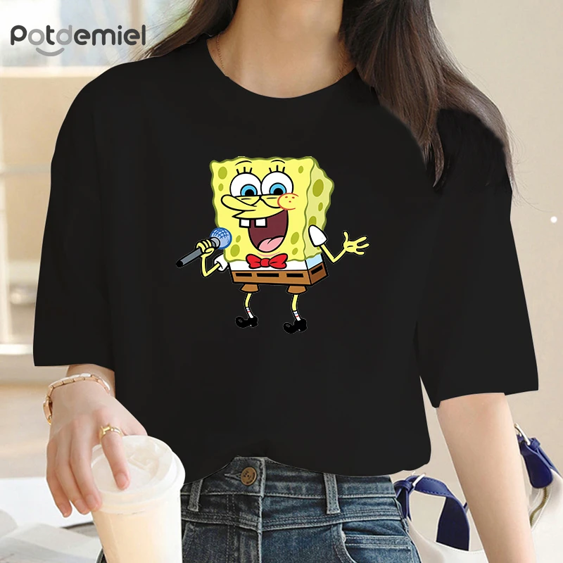 SpongeBobs Balloon Print Women T-shirts  New Tops Casual Tee Summer Short Sleeve Graphic Female T Shirt for Women Clothing