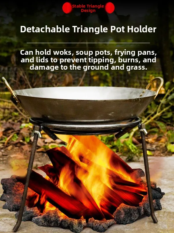 

Outdoor Cam BBQ ill e Pot Stand round Steel Ring Skewer Tri-legged Stove Stir-Fry Pan Staable Barbecue ill