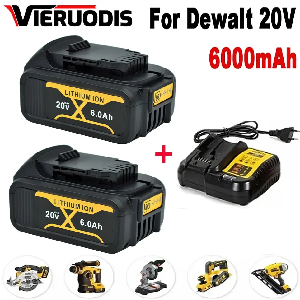 สําหรับ DeWalt 20V แบตเตอรี่เครื่องมือ 6.0Ah DCB200 DCB184 DCB181 เปลี่ยนแบตเตอรี่ Li-Ion สําหรับ DeWalt MAX เครื่องมือแบตเตอรี่ลิเธียม