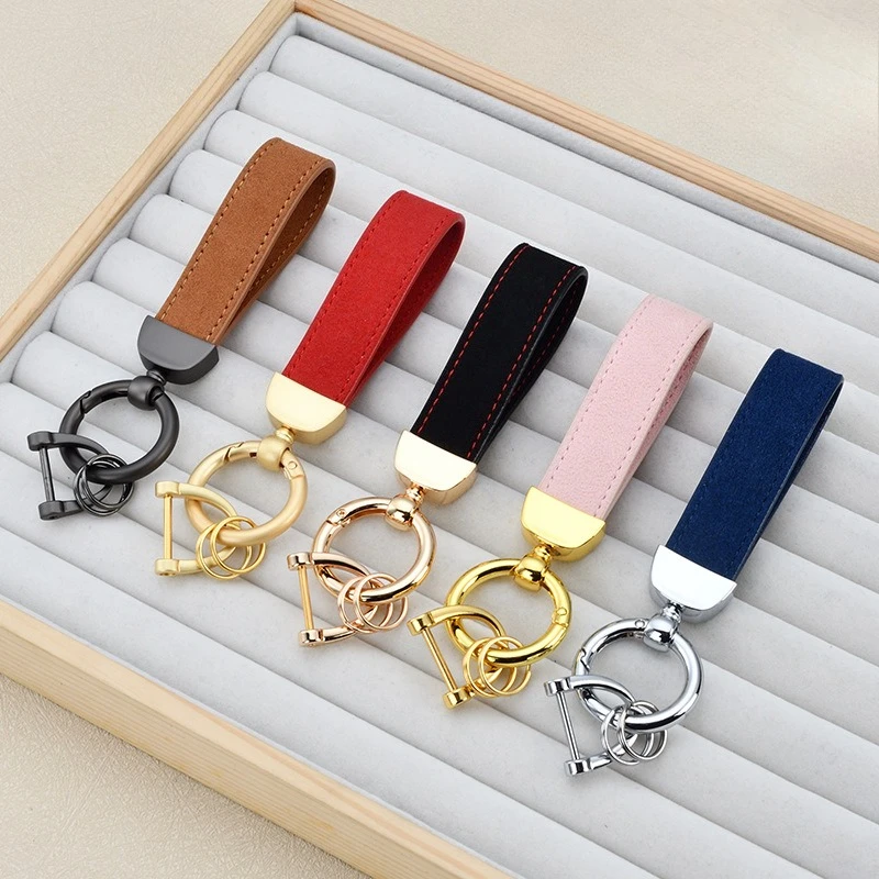 

Laser Engrave Suede Leather Keychain for Men and Women Vintage Custom LOGO Car Key Chains Ring Personalize Company Name Keyring