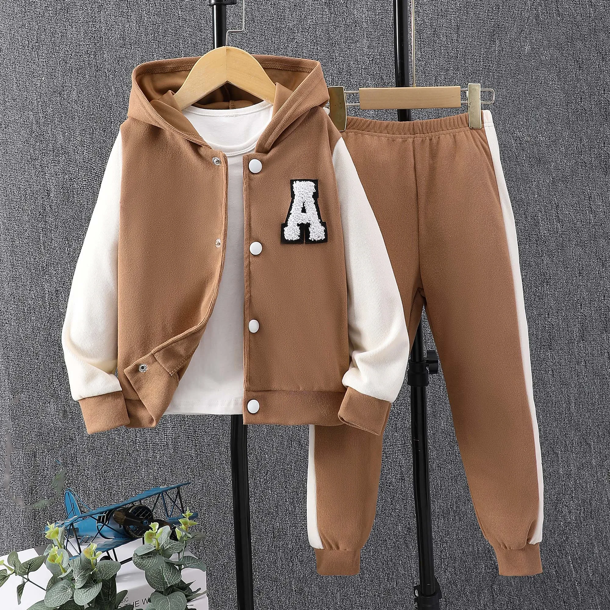 2024 Autumn Suit Kids Boy Girl 2 4 6 8 Years Long Sleeve Hooded Plaid Girls Clothes Spring Fashion Children Overcoat Winter Set