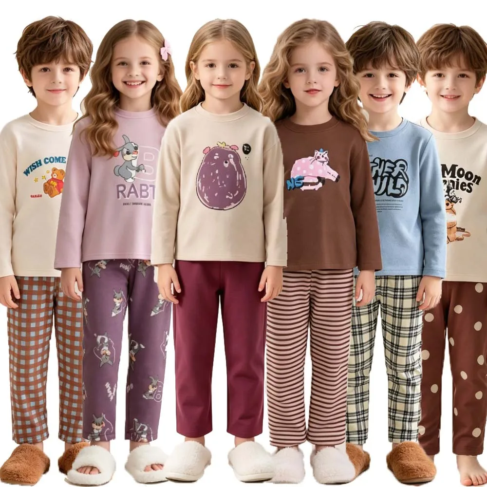 Toddler Big Kids Autumn Pajamas Set Cartoon Bunny Long Sleeve Tops+Pants 2pcs Kids Clothes Spring Winter Soft Homewear Sleepwear