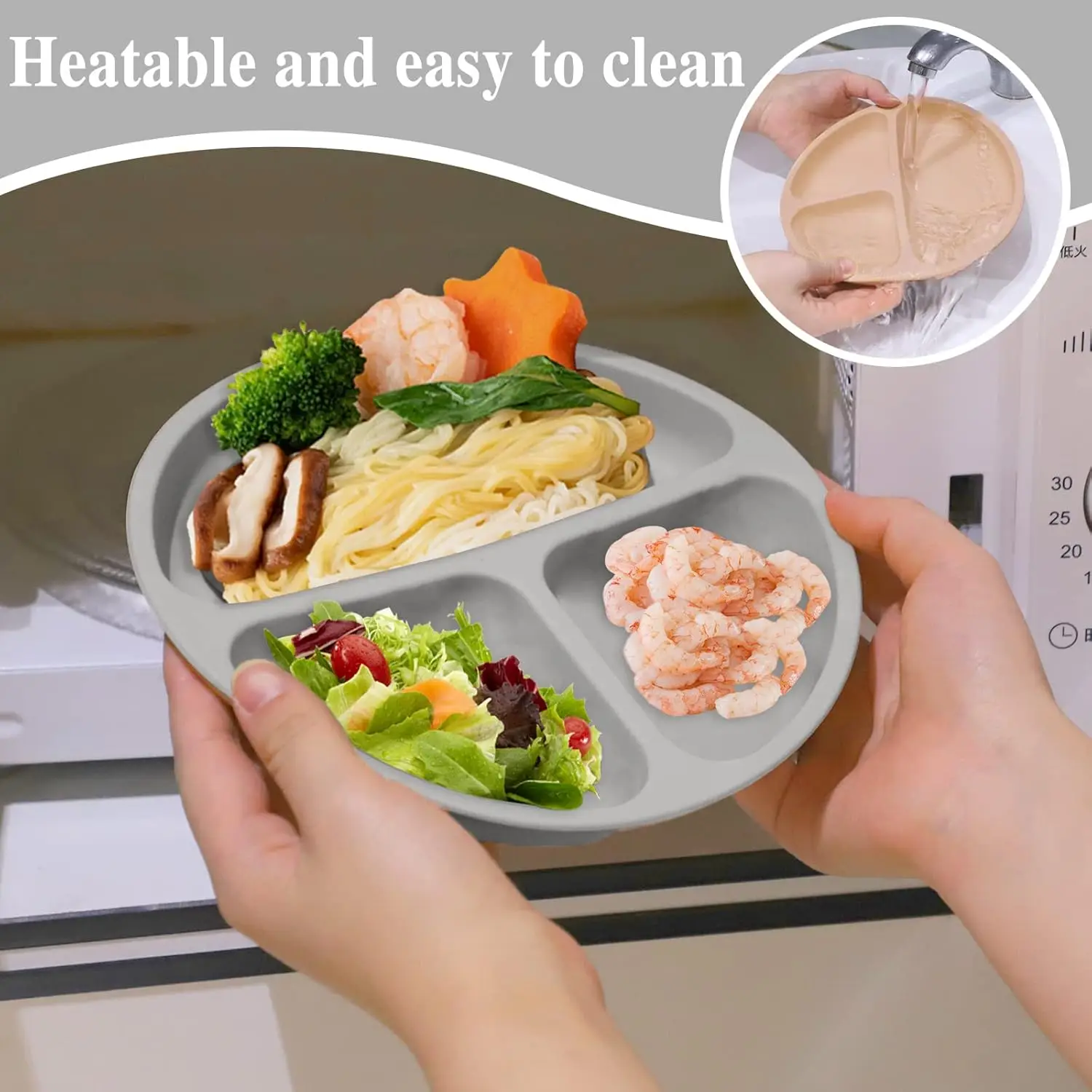 طبق أطفال من السيليكون الآمن بنسبة 100% من YLS مع شوكة ملعقة - أطباق مضادة للانزلاق مناسبة للتدريب على التغذية الذاتية للأطفال الصغار #4