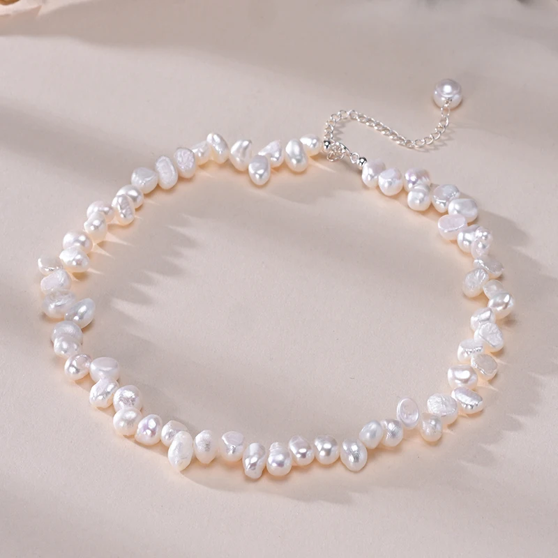 Natural Freshwater Pearls 6-7mm Irregular Interlaced Pearl Necklace S925 Sterling Silver Chain Fashion Jewelry Gifts for Women