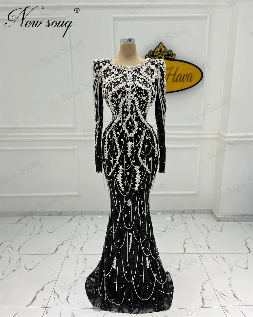 Black Evening Dresses Haute Coutures Beading Crystals Engagement Dress Vestidos De Noche Arabic Dubai Party Dress Pageant Prom