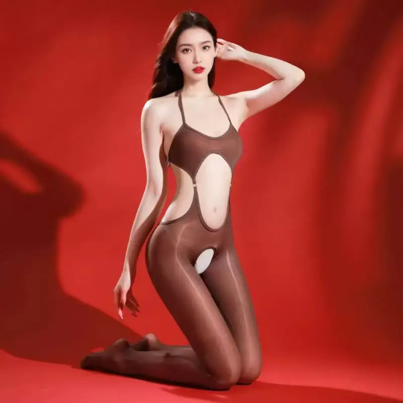 

Women Sexy Tights Bodystocking Deep V-Neck Transparent Underwear Oil Shiny Stockings Jumpsuit Backless Night Club Wear