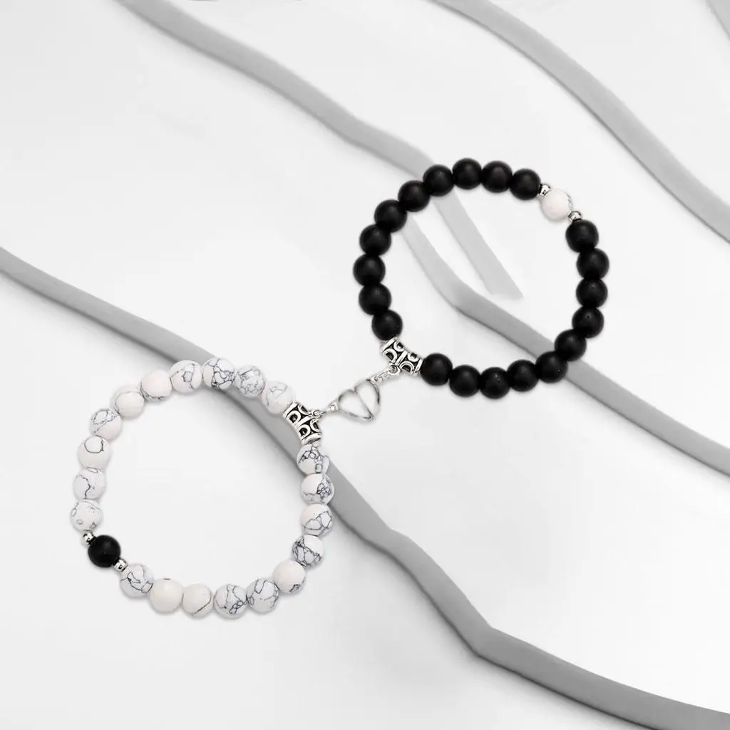 Heart Magnet Attracting Bracelets Pair Natural Stone Beaded Rope Luck Bracelet for Couples Friends Graduation Christmas Gift