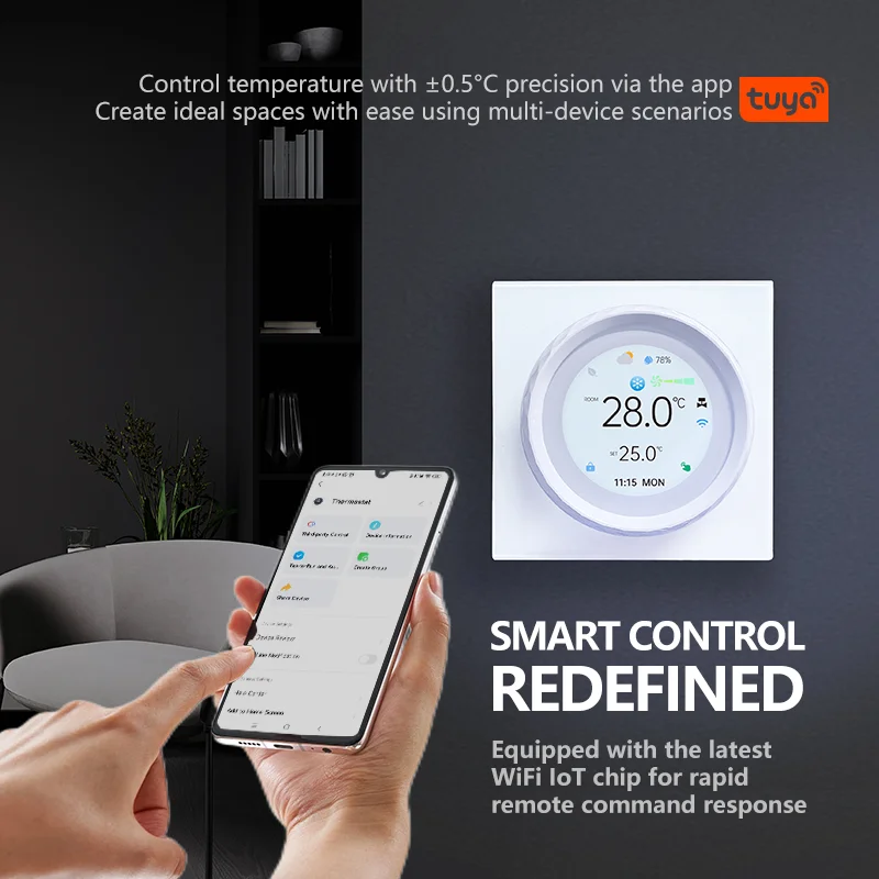 ترموستات بمقبض هوائي ذكي جديد BAC-2007 مع شاشة دائرية TFT مقاس 1.6 بوصة للفيلا