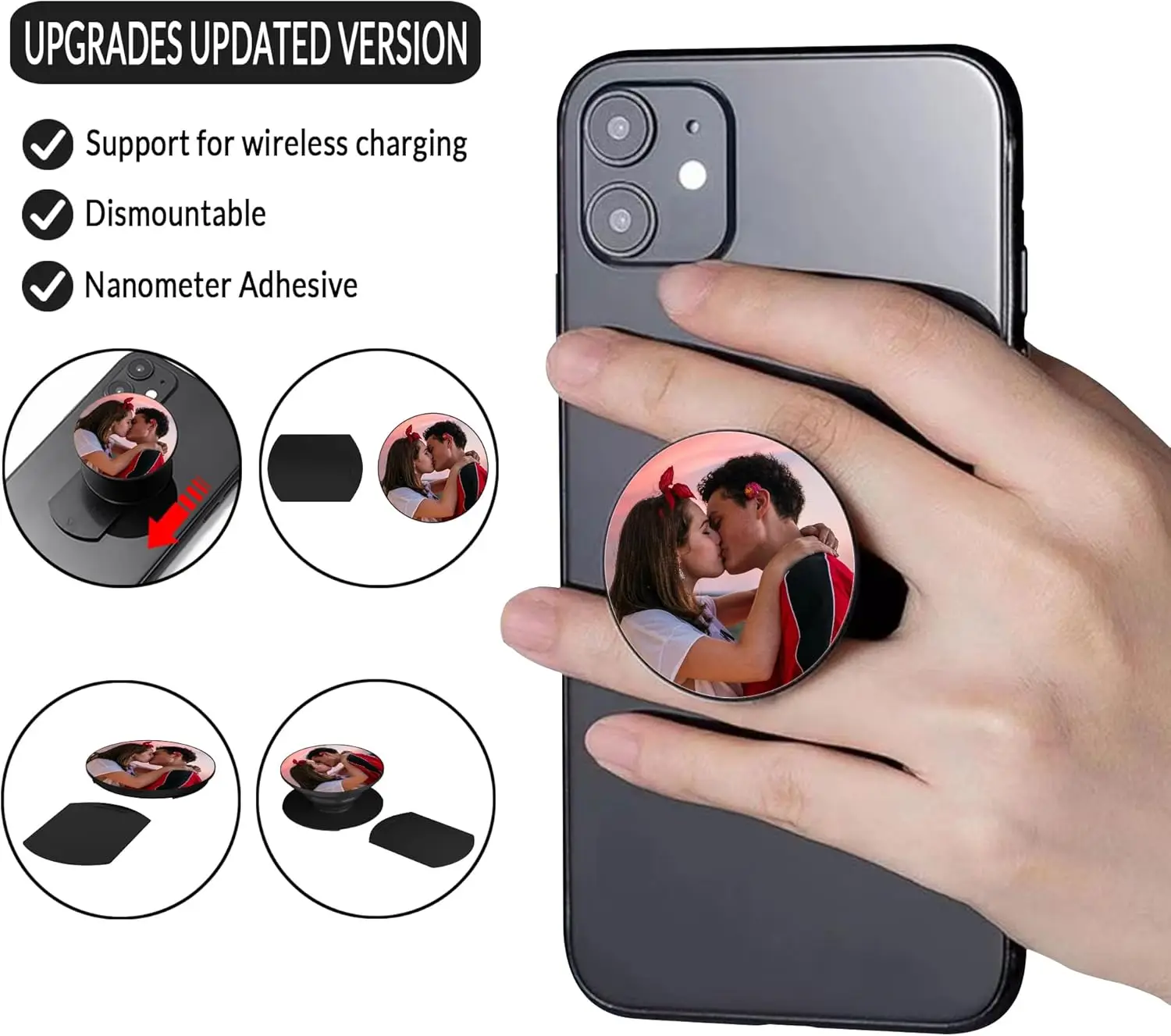 Customized Photo Foldable Cell Phones Stand and Tablets Holder,Detachable Personalized  Phone Socket, Wireless Charger Supported