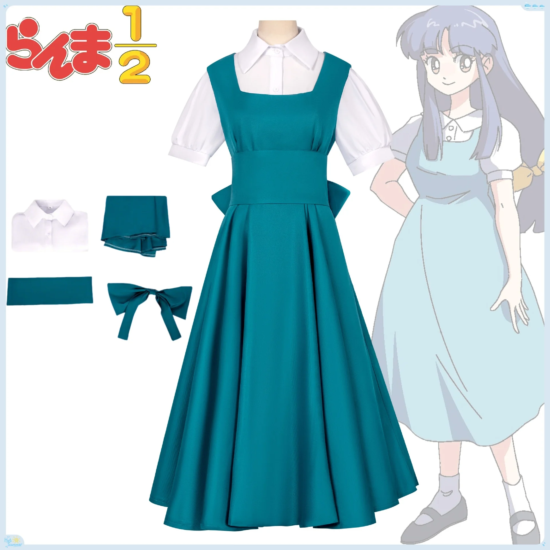 

Anime Ranma Tendou Akane Cosplay Costume White Shirt Blue Dress Uniform Women Girls Cos Convention Outfit Halloween Carnival