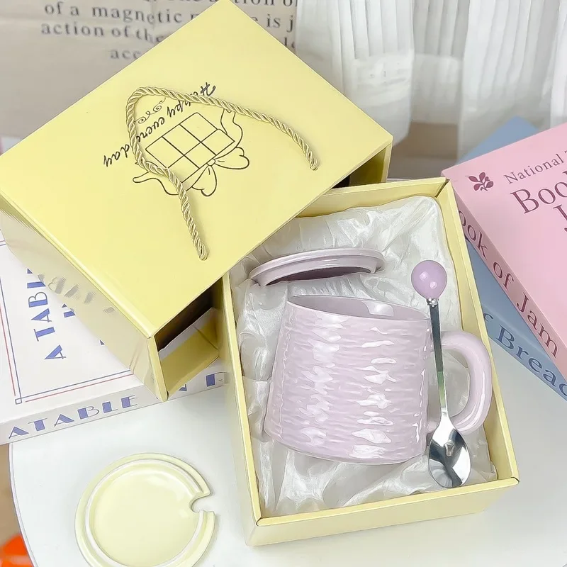 and office coffee breakfast cups, Rock-patterned ceramic mugs, high appearance level water cups, couple cups with spoons Mom mug