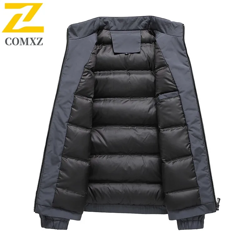 COMXZ Men Middle Aged National Standard 90% White Duck Down High Quality Down Jacket Stand Collar Minimalist Casual Business Top
