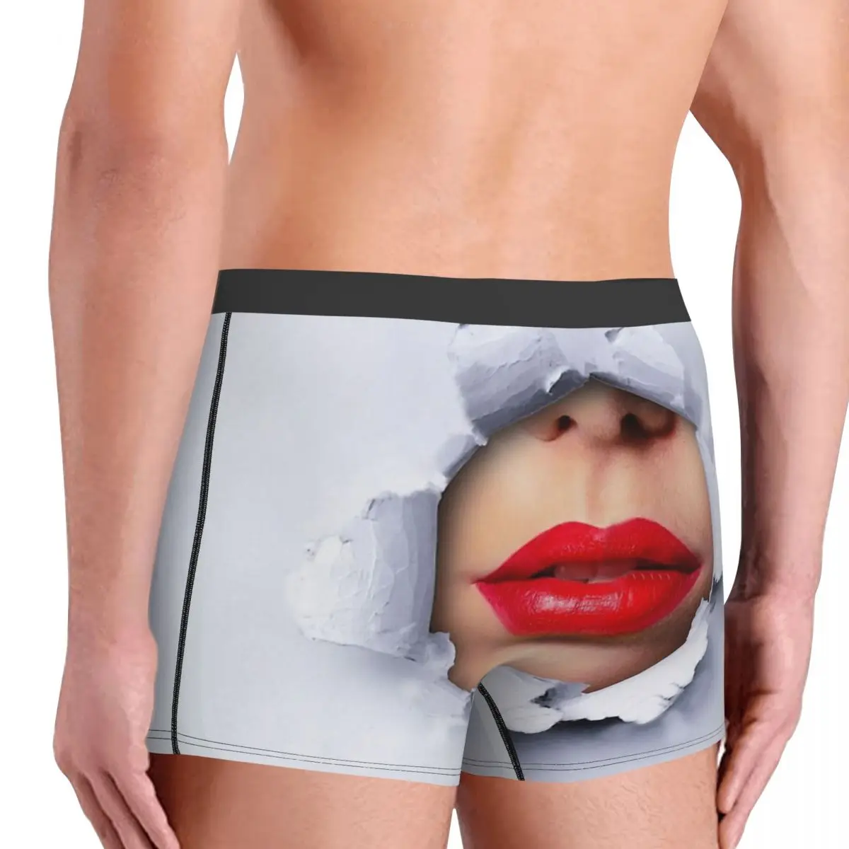 Red Lips Ripped Mouth and Tongue Underpants Homme Panties Male Underwear Sexy Shorts Boxer Briefs