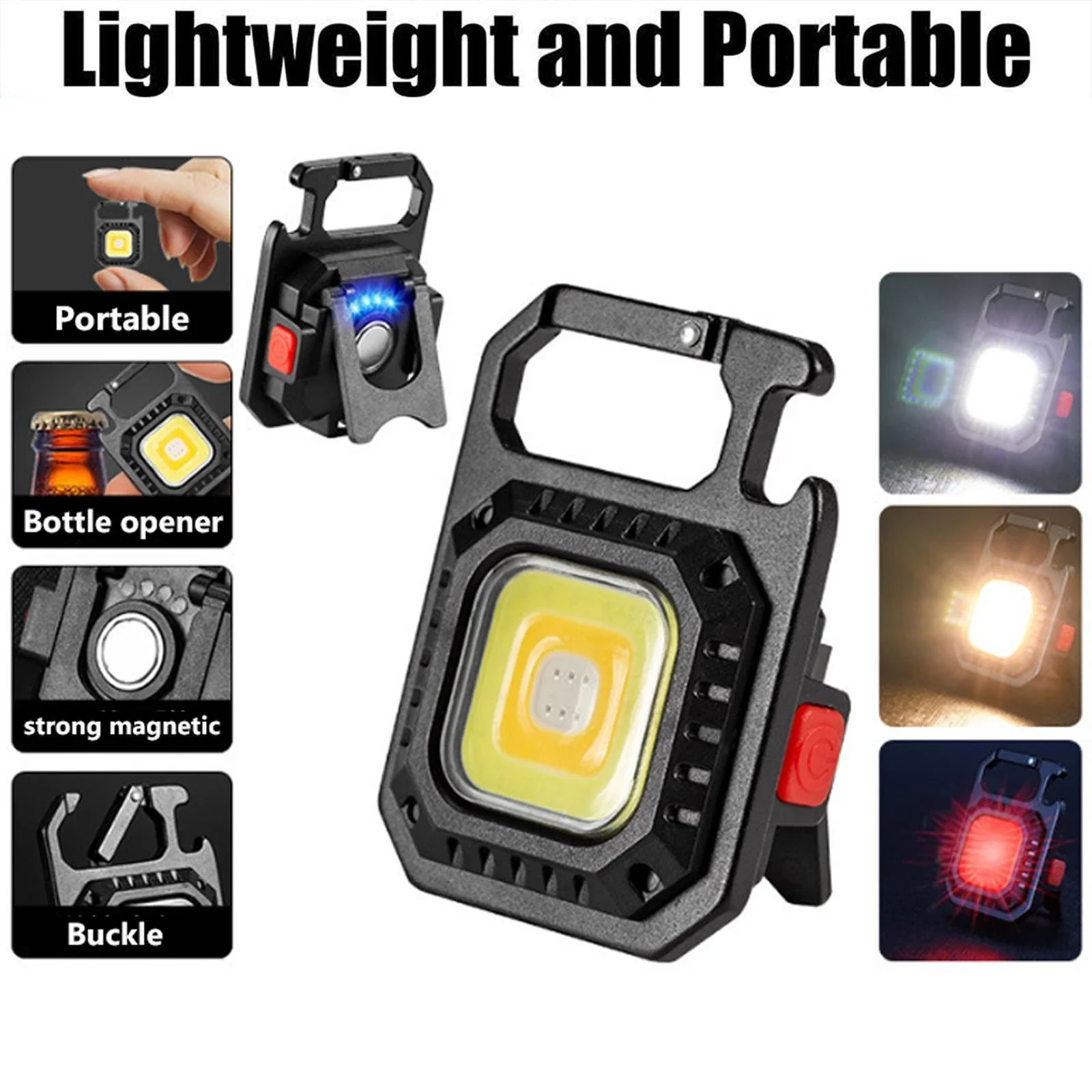 USB Rechargeable Keychain Light Mini Bright Flashlight COB Inspection Light Bottle Opener Outdoor Emergency Work Light