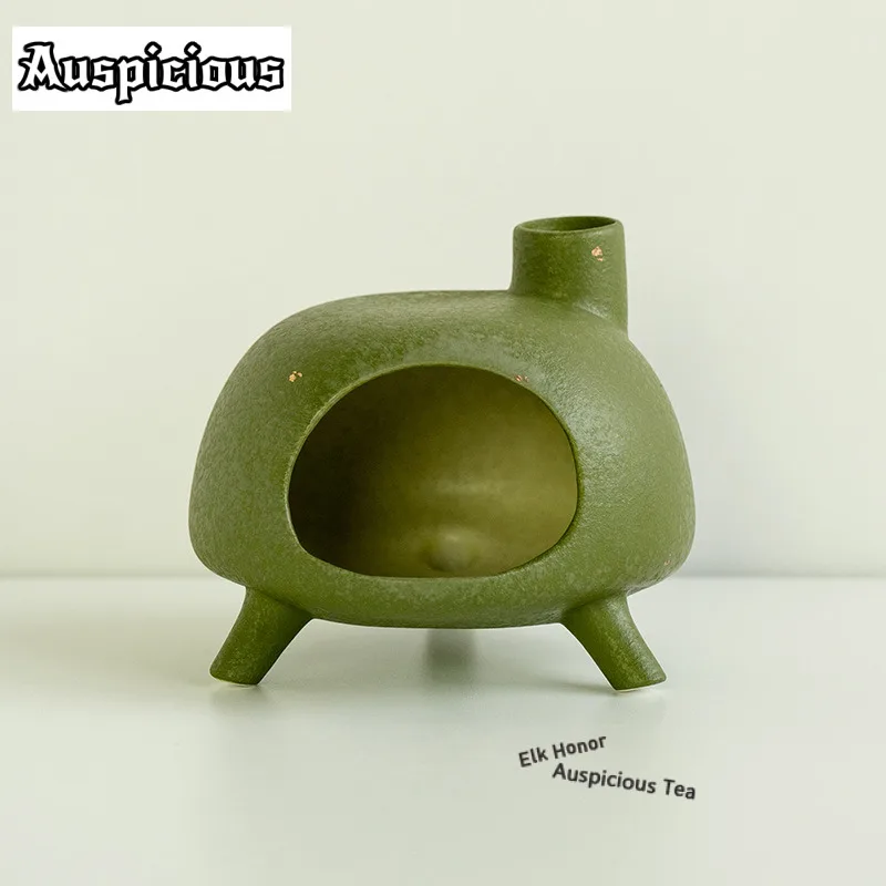 Green Orange Sprinkle Gold Incense Holder Mist Smoking Steamers Incense Burners Meditation Censer Chinese Tea Set Ornaments Gift