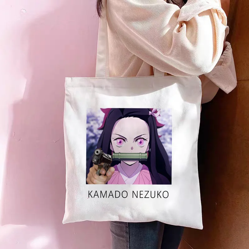 شيطان القاتل كامادو Nezuko أنيمي قماش حمل حقيبة - شخصية Harajuku العصرية حقيبة تسوق الكتف لمحبي حقيبة يد