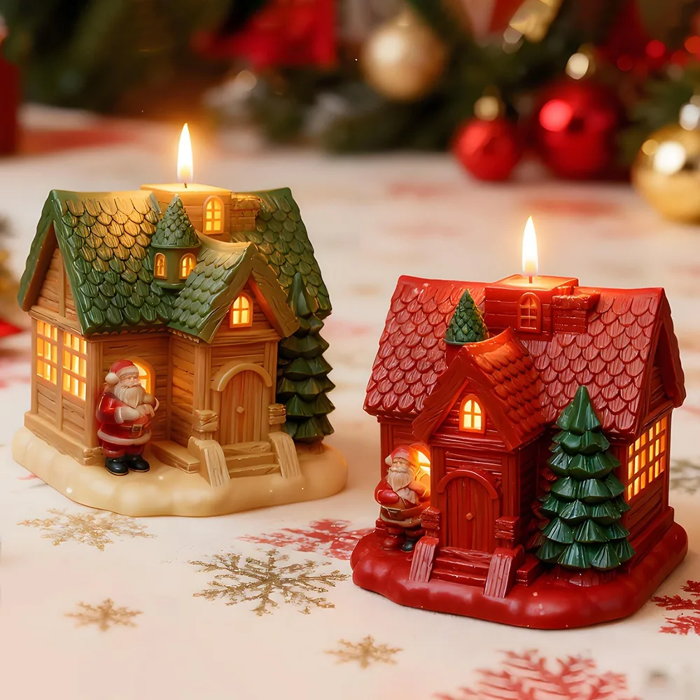 Christmas Snow House Candle Silicone Mold DIY Miniature Christmas Tree Candle Plaster Ornament Candle Molds Making Supplies - Image 2