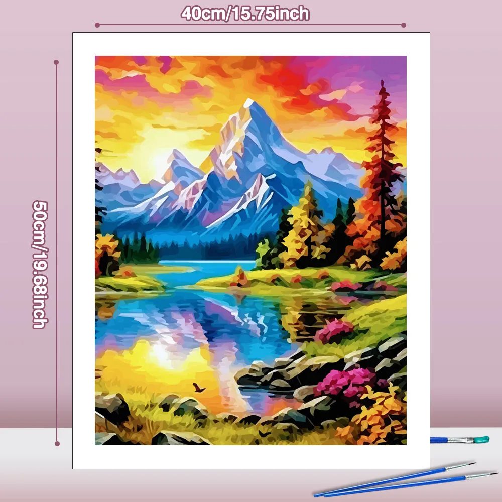 Huacan Painting By Numbers Sunset Mountain River Landscape Drawing On Canvas HandPainted Gift Home Decoration﻿﻿﻿