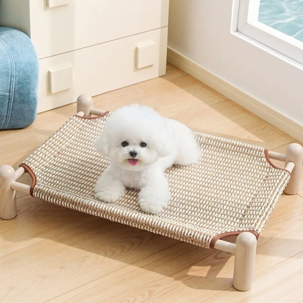 Dog Cot Breathable Cat Elevated Bed Moisture-proof Removable Cat Hammock Canvas Wooden Frame Pet Camping Bed All Season