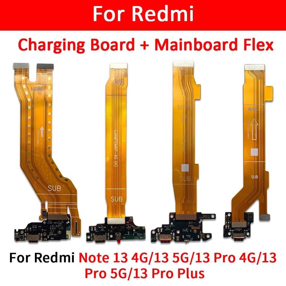 USB Charge Port Jack Dock Connector Charging Board Main FPC LCD Display Mainboard Flex Cable For Redmi Note 13 4G 13 Pro Plus 5G