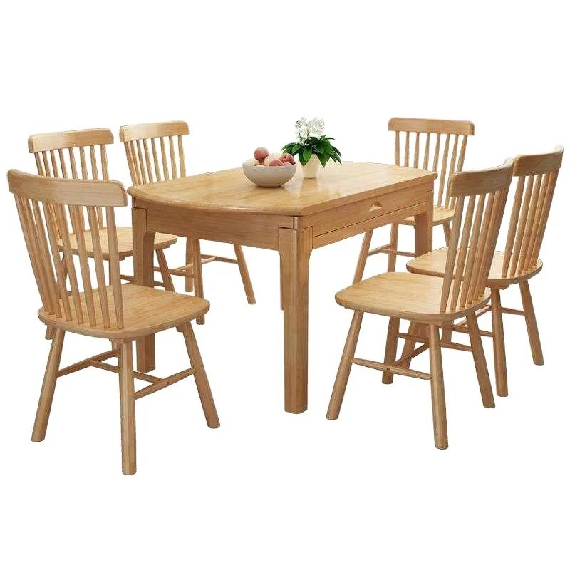 Simple modern jumping platform retractable round dining table small apartment furniture rubber wood dining table and chair