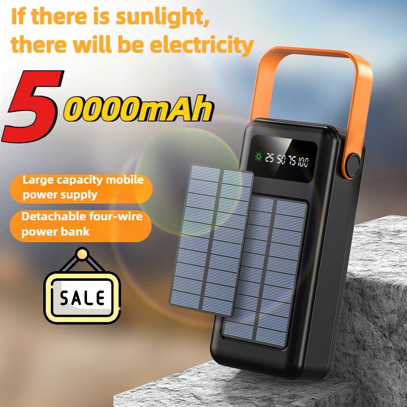 

50000mAh Large Capacity Power Bank Detachable Four Wire Solar Power for Iphone Huawei Xiaomi Samsung