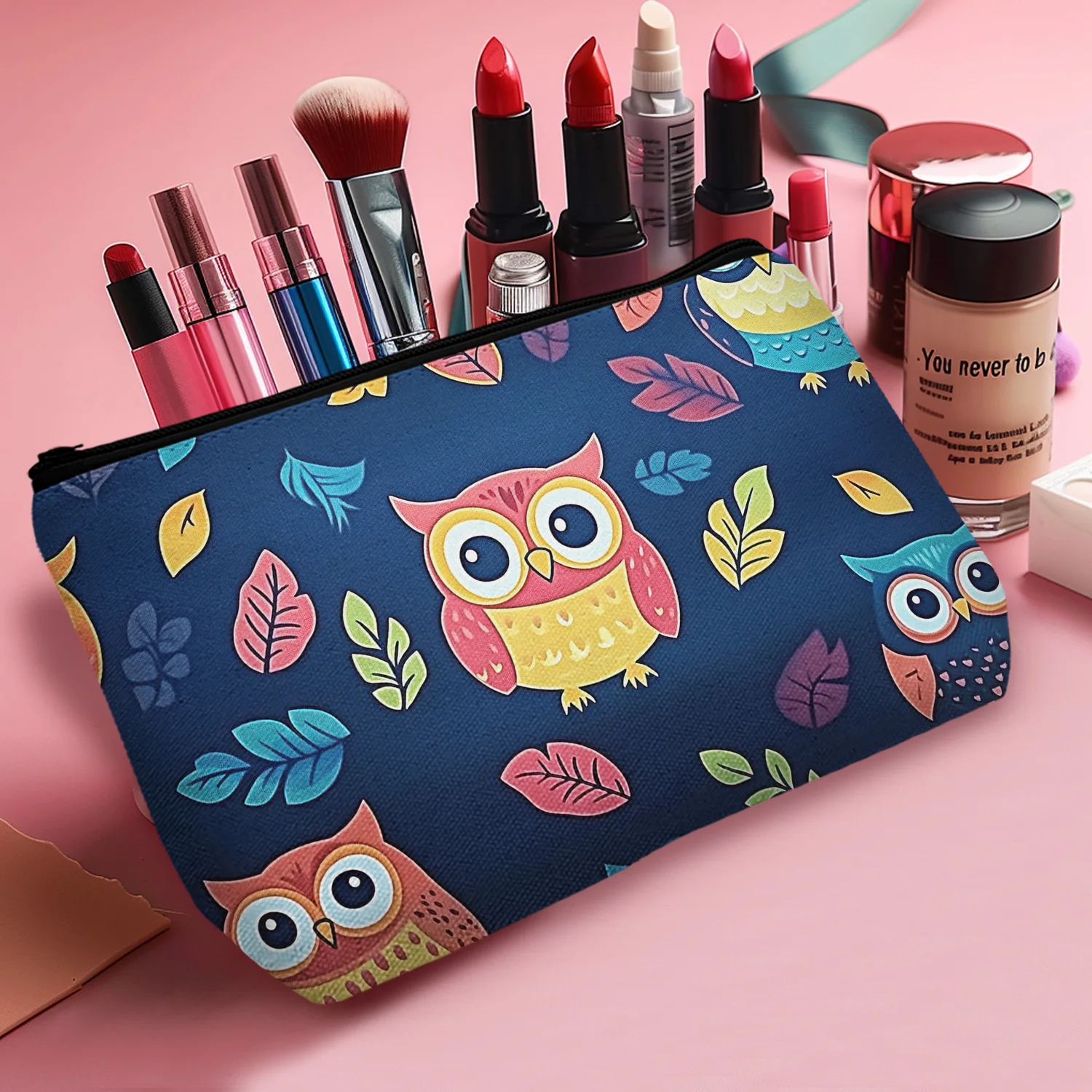 1Pc Smart Owl Funny Cosmetic Bag Durable And Stylish With Zipper Portable Women'S Cosmetic Bag Suitable For Outdoor Travel And