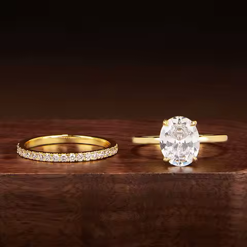 Classic Oval Cut 925 Silver Moissanite Engagement Ring Sets for Woman Straight Rings Wedding Gifts Bridal Set with Certificate