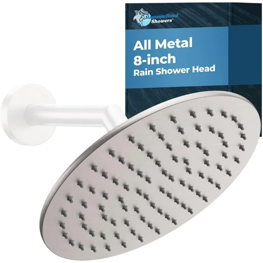 Solidny metalowy deszczownica prysznicowa 8 cali w wykończeniu szczotkowanego niklu do luksusowego wyposażenia łazienki, duży okrągły kształt z wysoką wydajnością przepływu 2