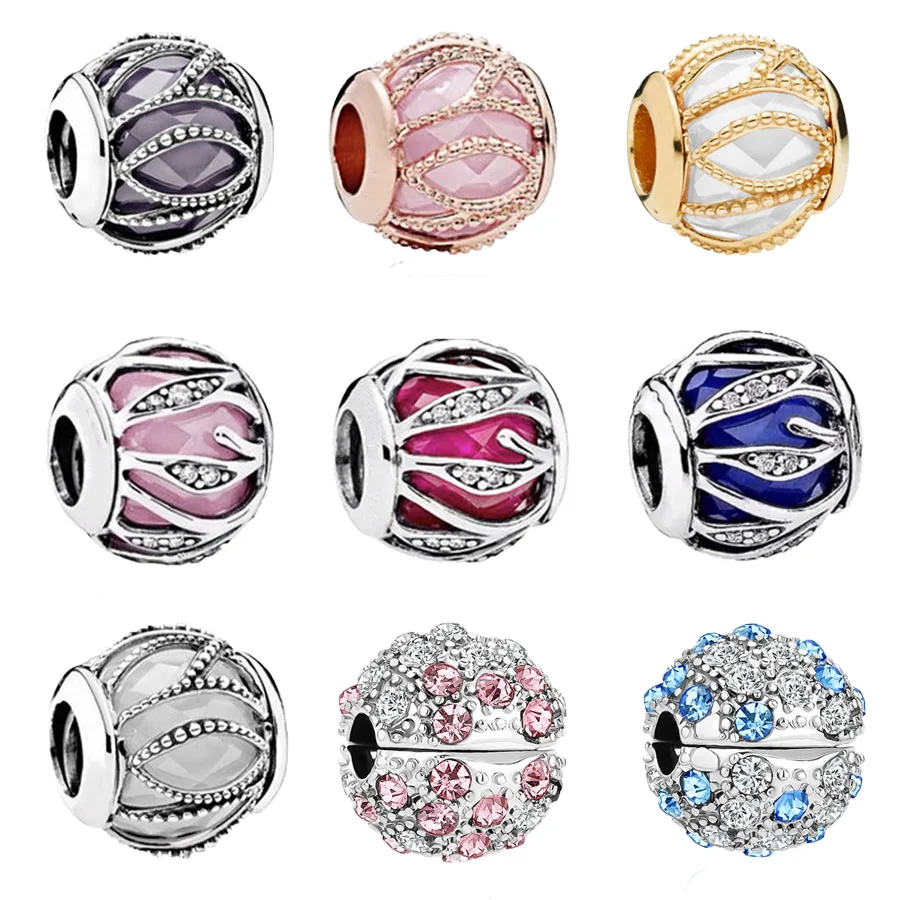 

Round Shape Openwork Pink Blue Red Murano Glass Charms Beads Women Fashion DIY Jewelry Fit Original 925 Sterling Silver Bracelet