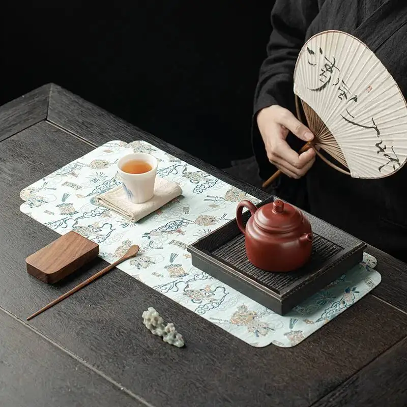Brocade Tea Mat Auspicious Dragon Chinese Style Table Runner Waterproof Tea Flag Dry Foam Mat Portable Tea Tablecloth Tea view 3