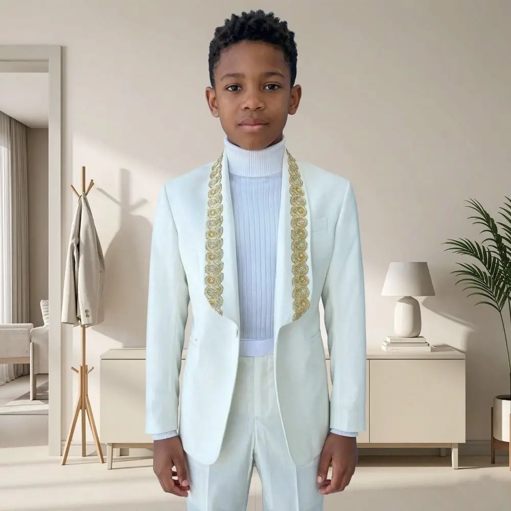 Beaded Boy Suits for Child 2 Pieces Slim Fit Luxury Fashion Runway Designer Formal Gentleman Wear Wedding Separates Child Suit