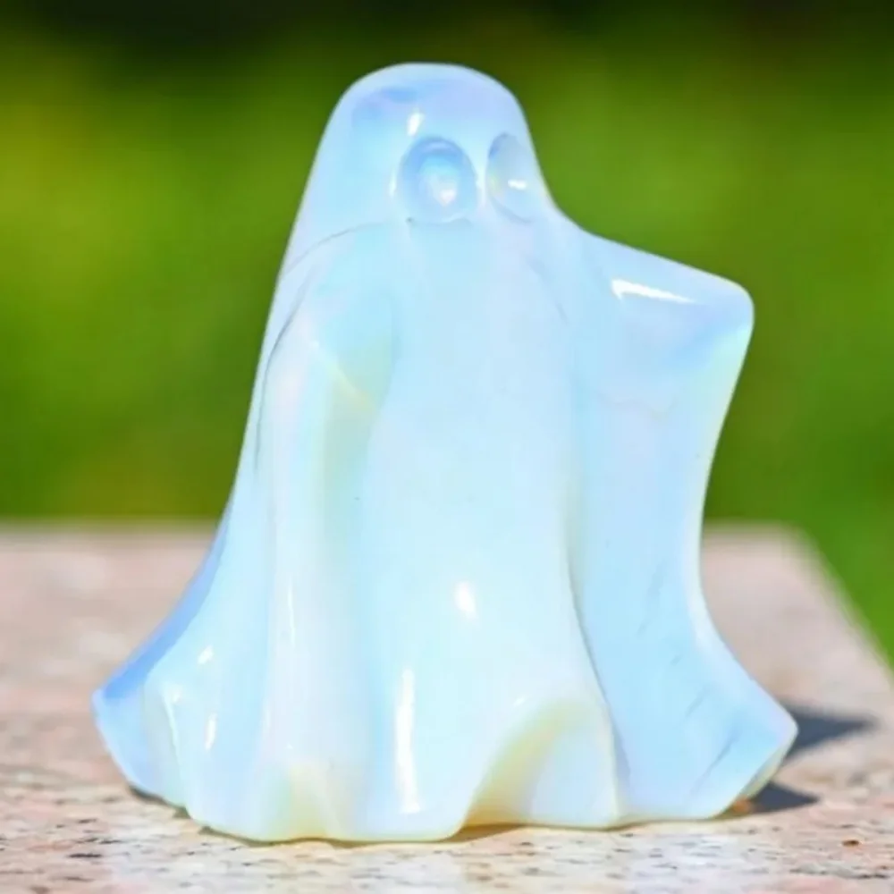 Hand Carved Opalite Ghost  Skull,,Quartz Ghost Ghost Sculpture,Mineral Specimen,Home Decor,Reiki Healing,Crystal Gifts & Home De view 5