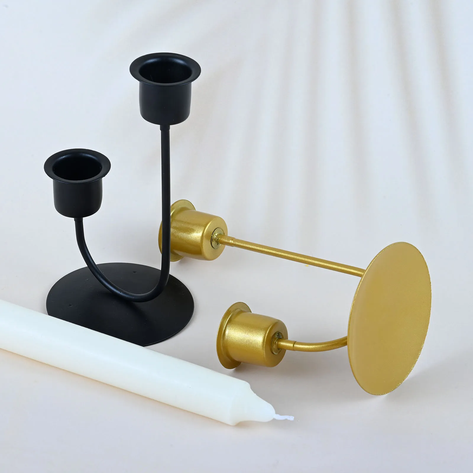 1Pc 7 x 4.3cm Candle Holder Black/Gold Interior Decor Artwork Suitable For Restaurants Bars Birthday Parties Candlelight Dinner
