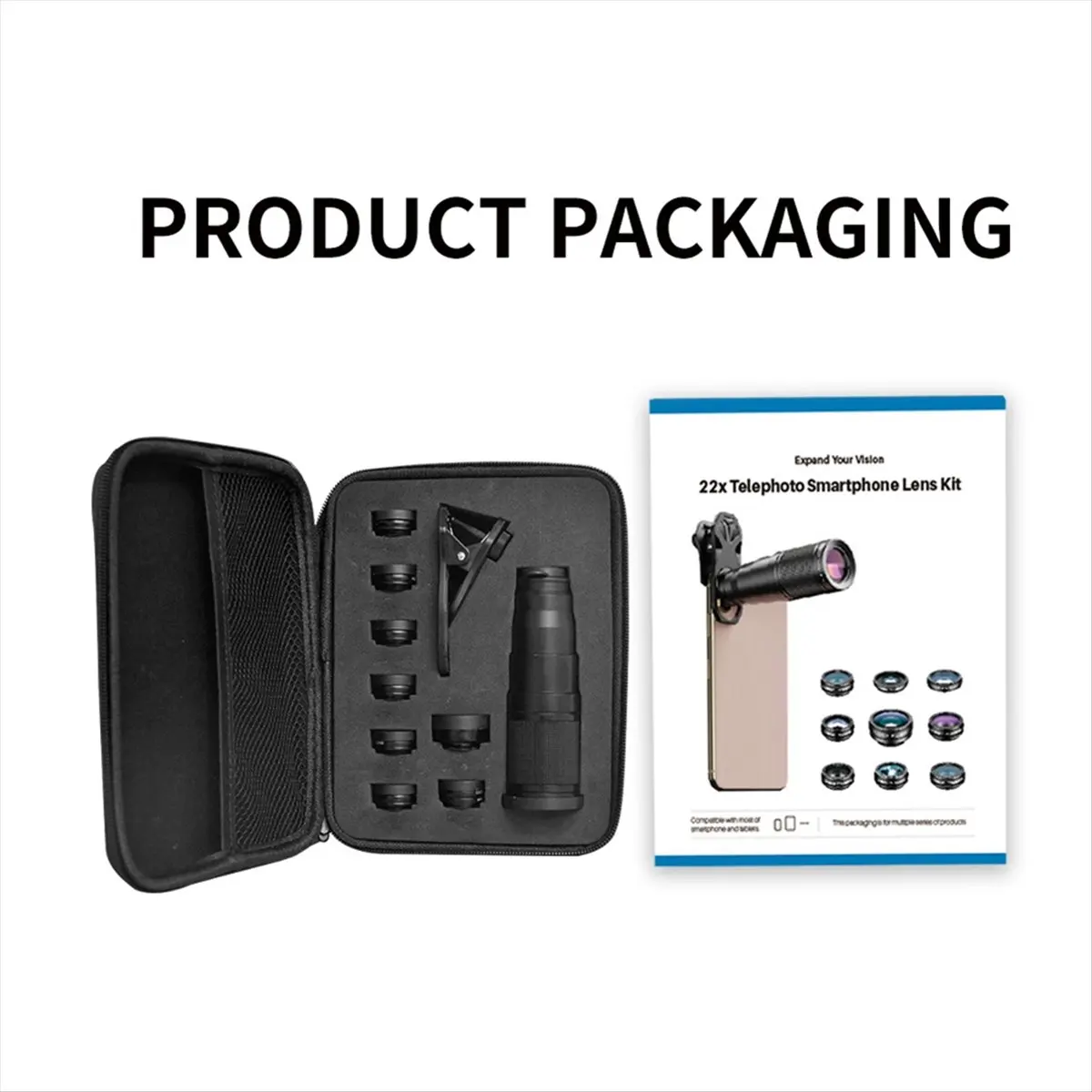 HDL 10 in 1 Mobile Phone Lens Kit 22X Telephoto Lens Fisheye Lens+Wide Angle Macro Lens+CPL Filters for All Smartphones