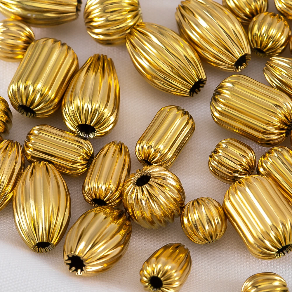 5pcs 1pcs Stainless Steel Spacer Beads18K Gold Plated Big Ribbed Loose Beads for DIY Bracelet Necklace Jewelry Making Wholesale view 3