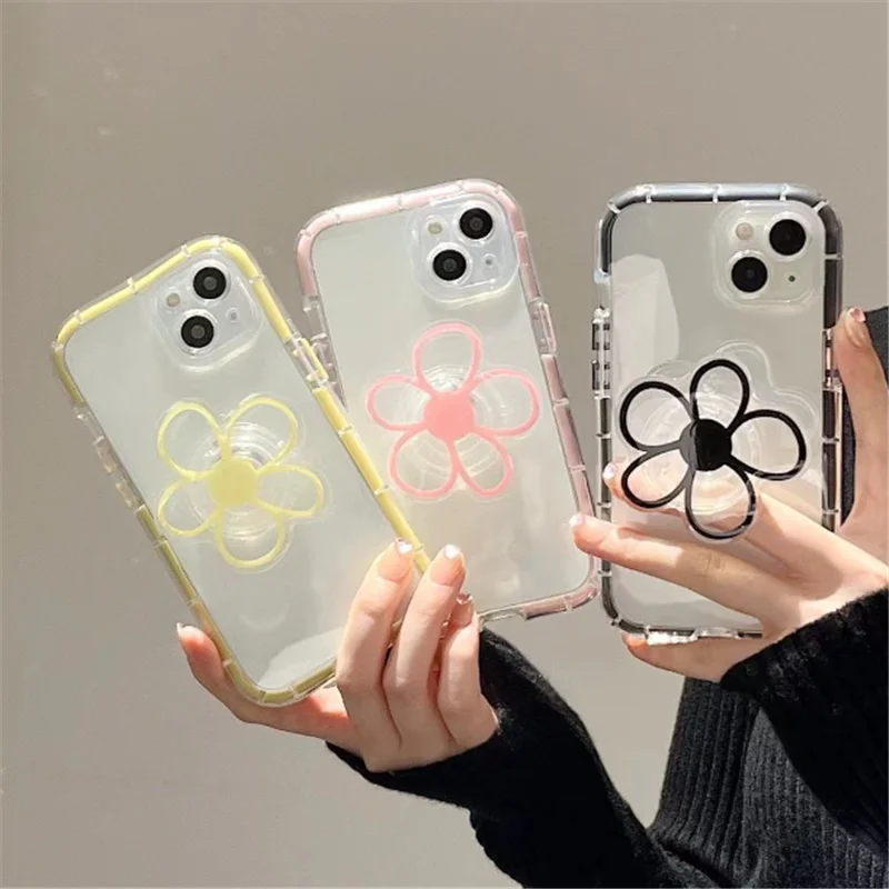 Clear Flower Expandable Mobile Phone Holder Stand INS Korean Foldable Elastic Grip Tok Socket Finger Ring Bracket Accessories