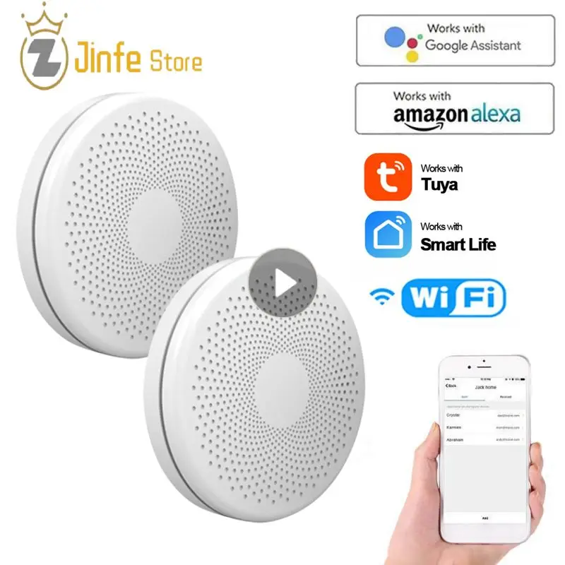 

Tuya Smart WiFi Fire Detector Smoke Alarm Sensor Smoke Carbon Monoxide Composite Smart Home Family Remote Alarm Without Battery