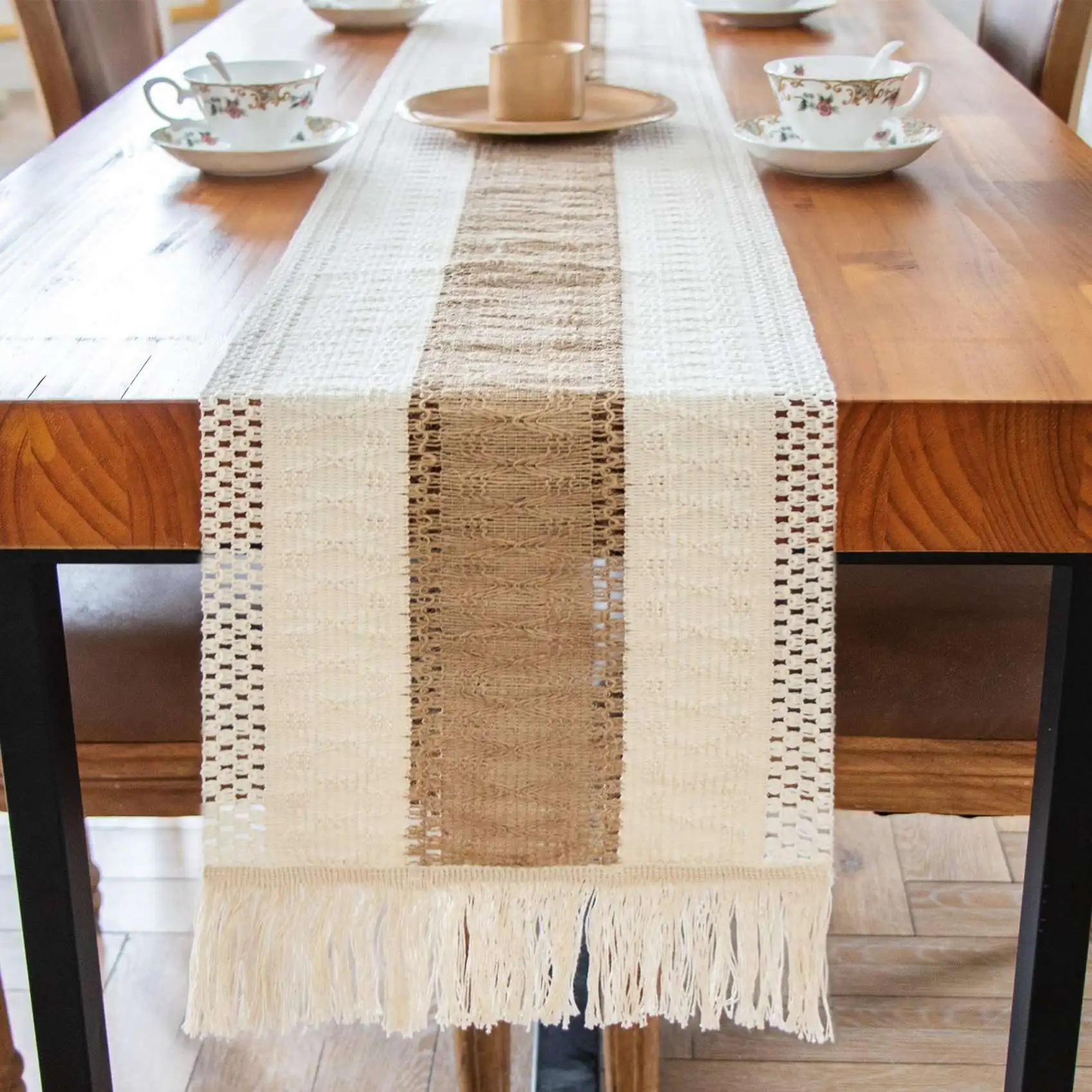 Macrame Vintage Table Runner With Tassels For Rustic Boho Wedding Decor Bride Baby Shower Decoration