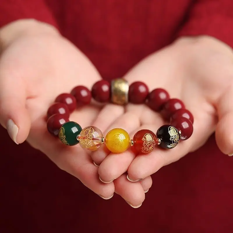Five-Way God of Wealth , Authentic Purple Gold Sand Agate Bracelet