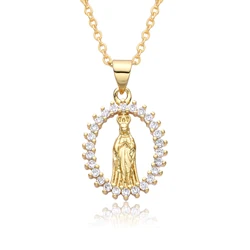 Gold Plated Virgen Del Valle Hollow Pendant Nuestra Señora de Fatima Necklace for Women Our Lady of Fatima Charms Catholic Jewel