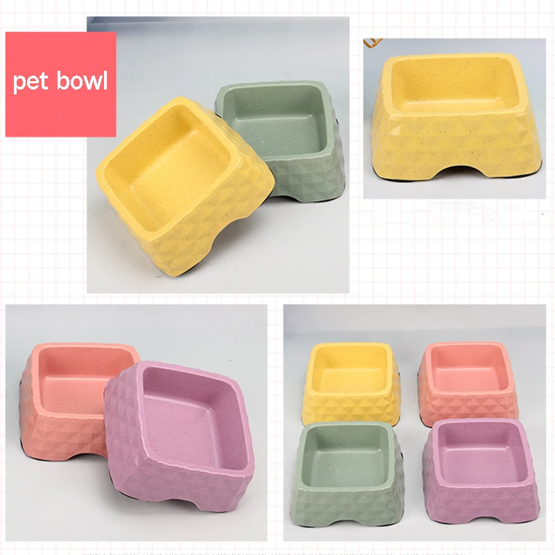 Non-Slip Cat Snack Bowl Square Bamboo Fiber Pet Water Food Feeder High Quality Durable Small Dogs Puppy Feeding Single Bowls