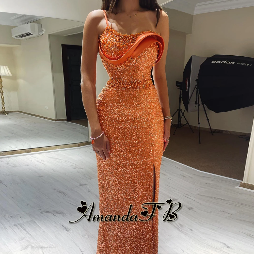 Amanda Glamorous Beadings Prom Dresses Mermaid Spaghetti Straps Vestidos De Noche Gala Engagement Pageant Party Customised Plus