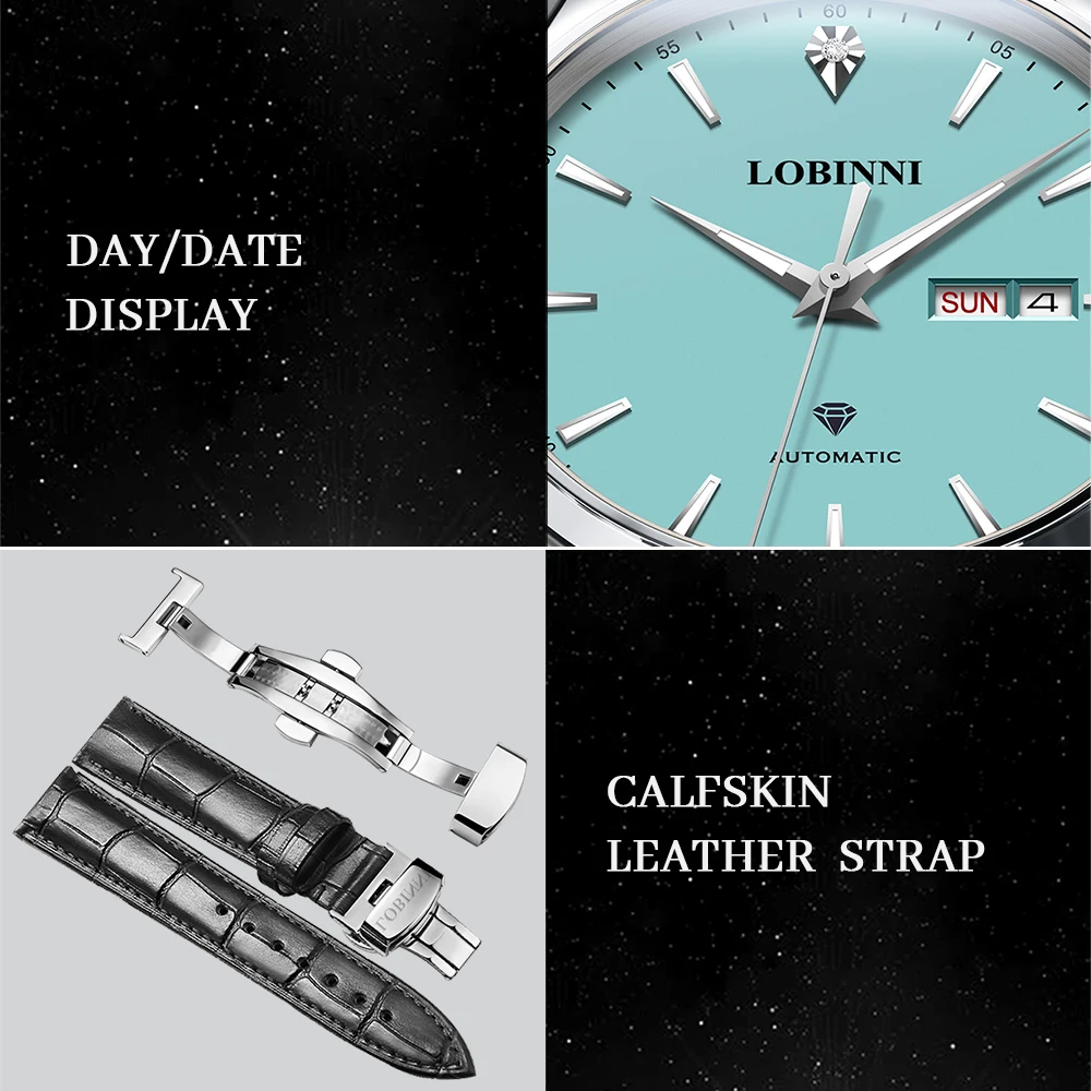 LOBINNI Orologi automatici da uomo 40mm Orologio da polso meccanico di lusso Luminoso 50M Impermeabile Zaffiro Chiusura a farfalla Miyota 8205