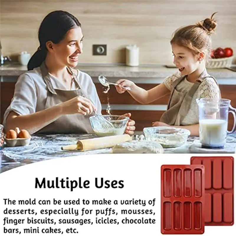 J1UL1N 2PCS Finger Biscuit Silicone Mould,8 Cavities Cereal Bars Baking Mould,Chocolate Bar Mold, For Cnady, Bread,Muffin,Soap