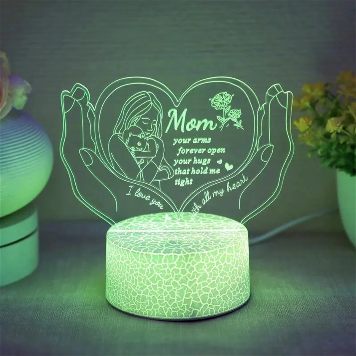 1pc Mom 3D Night Light, 3D Optical Illusion Lamp With Touch, 7-Color Changing Ambient Light For Bedroom