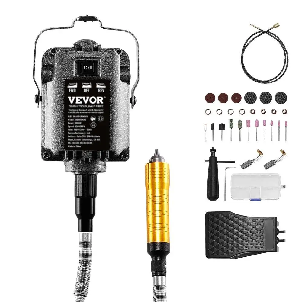 

Powerful Flex Shaft Grinder 1200W 30000RPM Foot Pedal Control with 31 Piece Accessory Set for Crafting