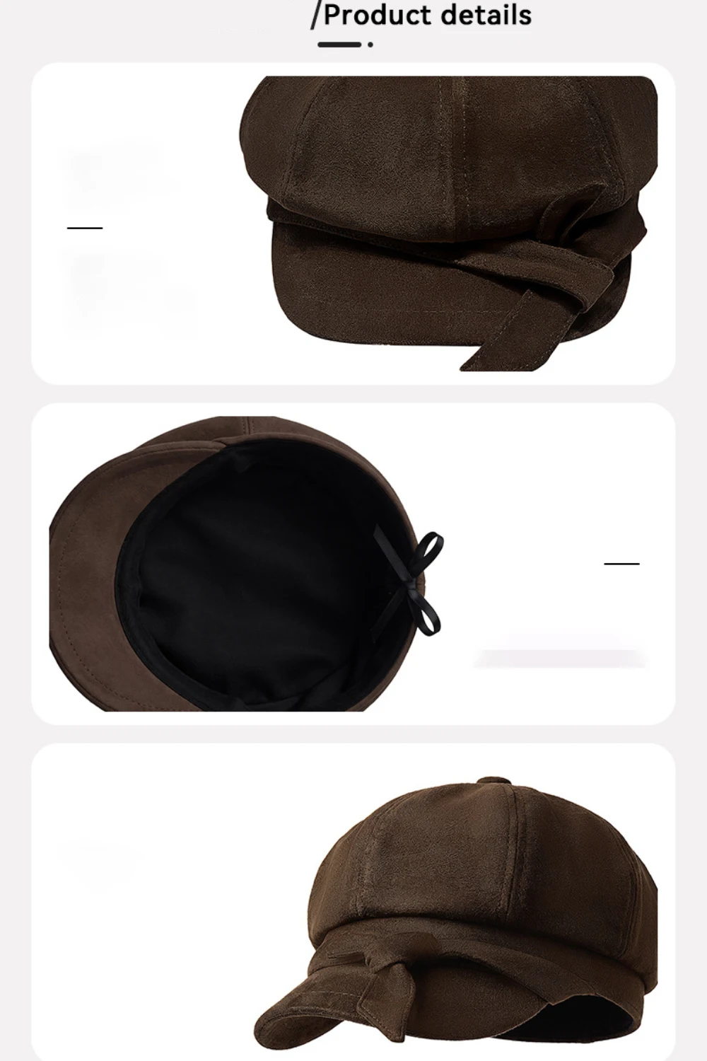 HT5146 Damen-Baskenmützen 2026 Neue Stilvolle Wildleder-Baskenmütze Künstler-Malermütze Frühling Herbst Newsboy-Kappe Damen-Schleifenmütze Achteckige Baskenmütze – Detail 2