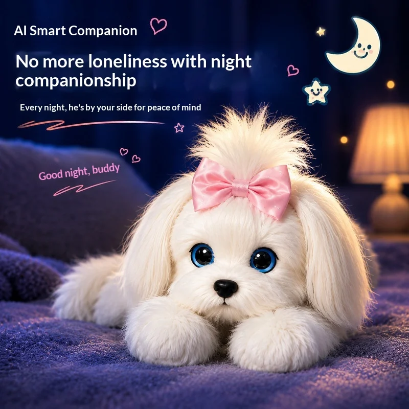Juguete Interactivo de Peluche Inteligente con IA, Perro Peludo, Suave y de Pelo Largo, Compañero Emocional, Regalo para Conversar con Amigos, Uso Doméstico