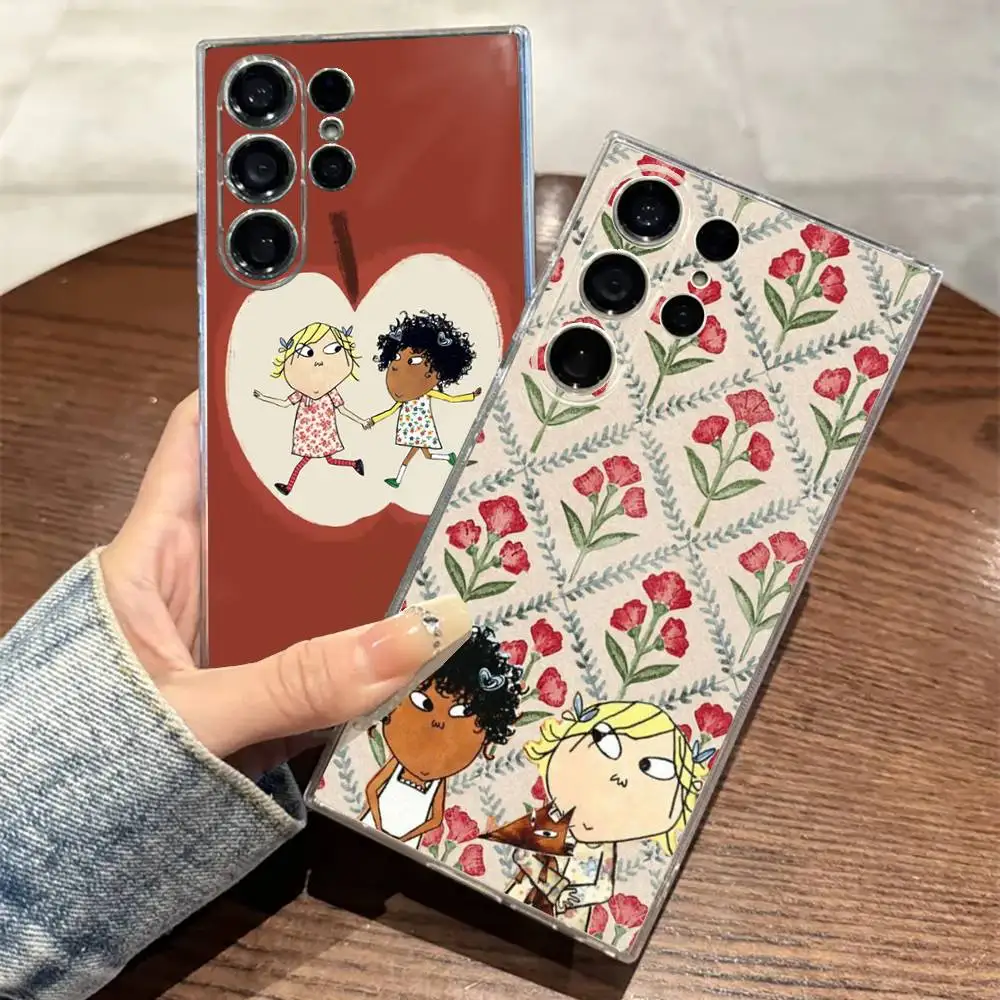 Casing Ponsel Anime Charlie Dan Lola untuk SamsungS25,24,21,22,23,30,Ultra,20,Plus,Fe,Lite,Note,10,9,5G Sampul Transparan